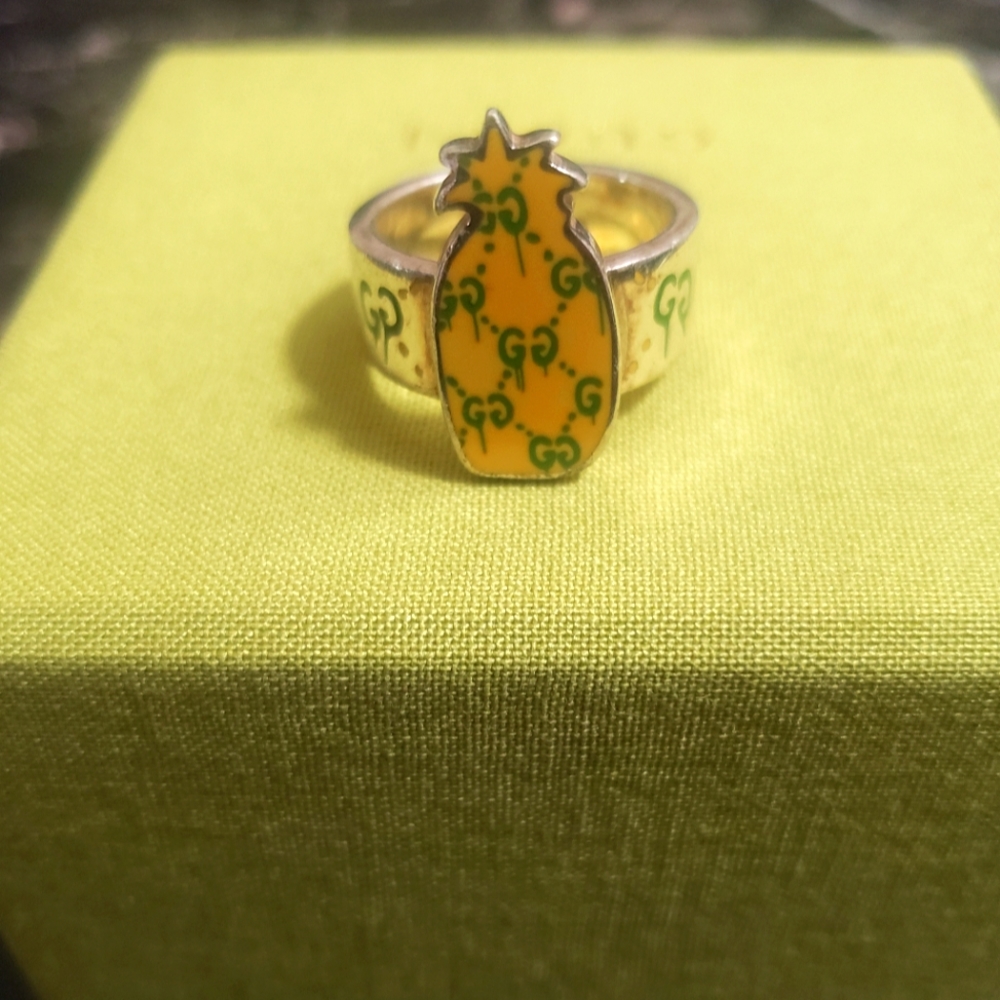 GUCCI Authentic Sterling Silver Vintage Pineapple Ring Yellow/Green